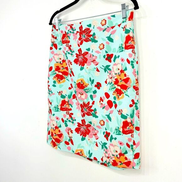 J. Crew Factory Mint 100% Cotton Vibrant Red Floral Pencil Skirt - Picture 3 of 15